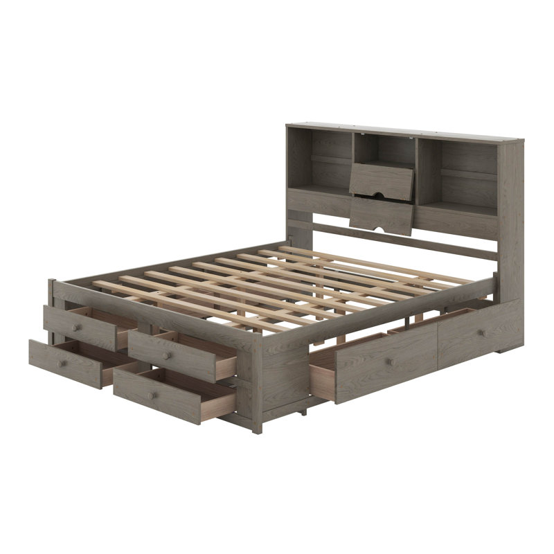 Grand lit plateforme avec tiroirs, Gris