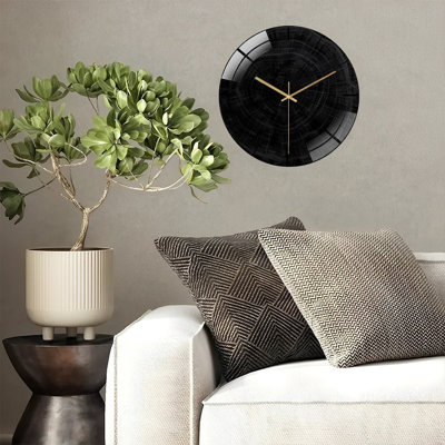 12" Round Tempered Glass Wall Clock with Silent Quartz Movement
