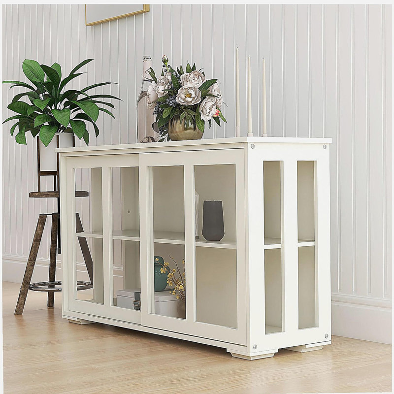 Kitchen Storage Rack Glass Door Cabinet - White, White