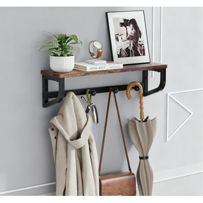 Wall Mounted Coat Rack With Shelf, 4 Heavy Duty Hooks Space Saving Entryway Organizer For Jackets Hats Bags Home Decor