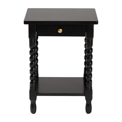 Baxton Studio Niklas Nightstand With Twisted Legs - 1-Drawer Bedroom Side Table With Storage Shelf, Black