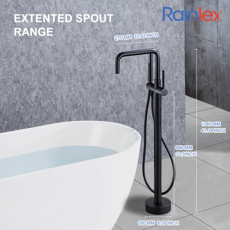 Robinet de baignoire sur pied à poignée simple avec douche à main Rainlex, Noir mat