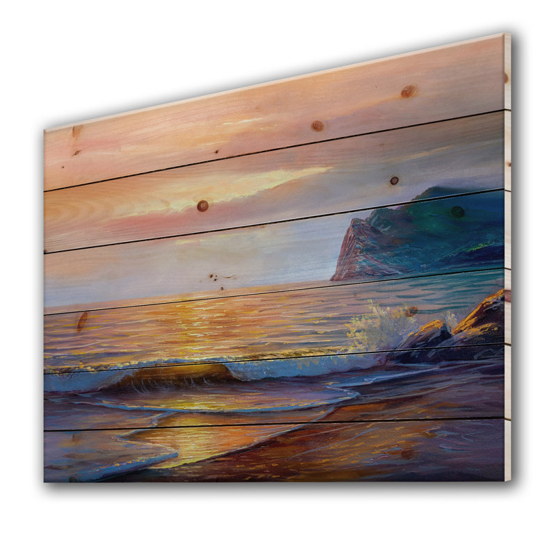 Soleil reflétant à travers les vagues de frein X III - Reproduction d'art sur bois sans cadre, H 24 po x l 32 po x P 1 po