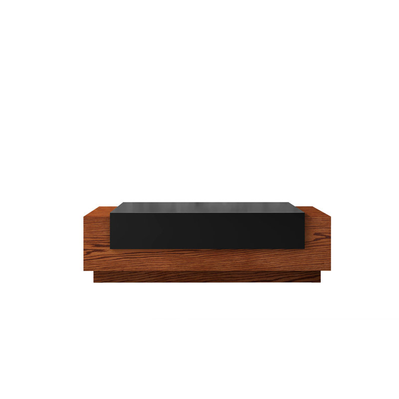 Warm Honey Oak Rectangular Coffee Table with High Gloss Black Accent