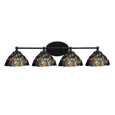Sadea 4 Light Bath Bar Shown In Matte Black Finish With 7" Blue Mosaic Art Glass