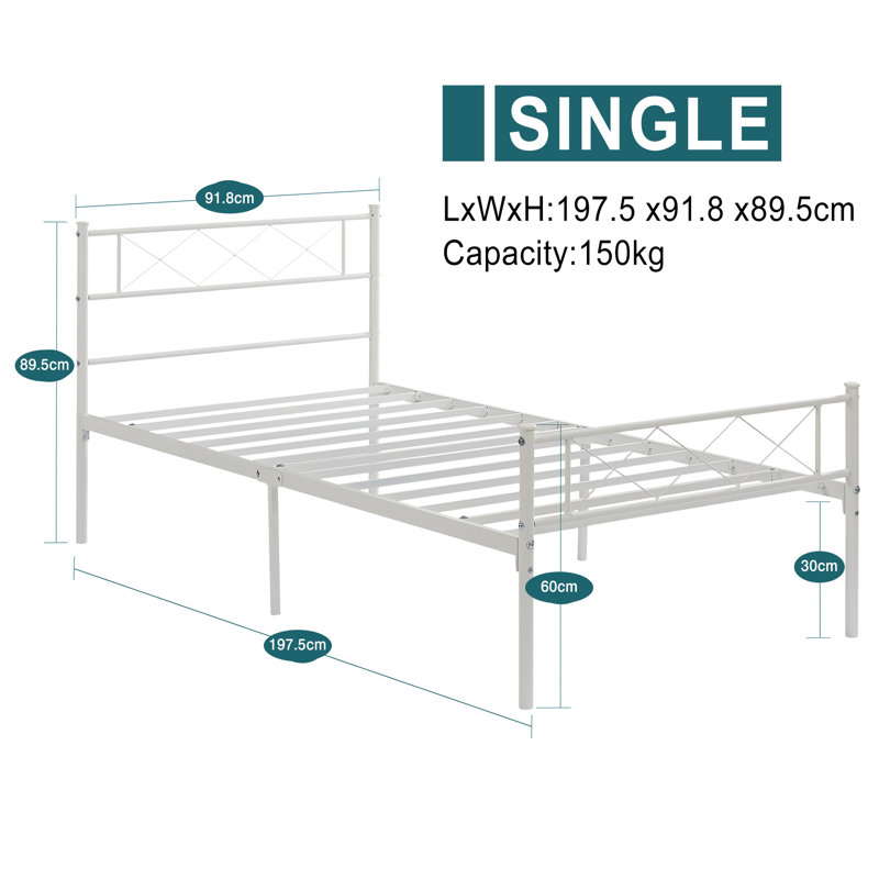 Single Double Size Beds with Headboard and Footboard, Metal Platform Bed Frame with Metal Slats Support, No Box Spring Needed, Easy Assembly