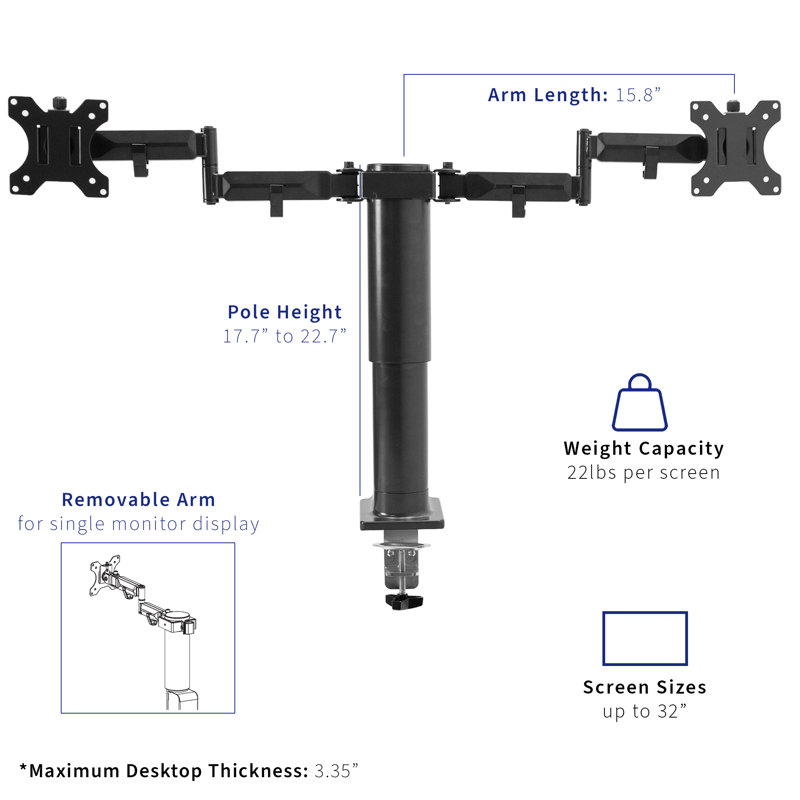 Black Electric Adjustable Desk Frame with Dual Monitor Mount