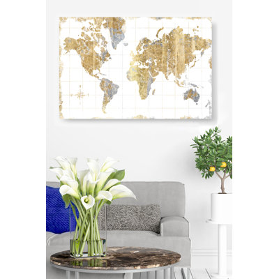 Carte du monde, doré sur blanc