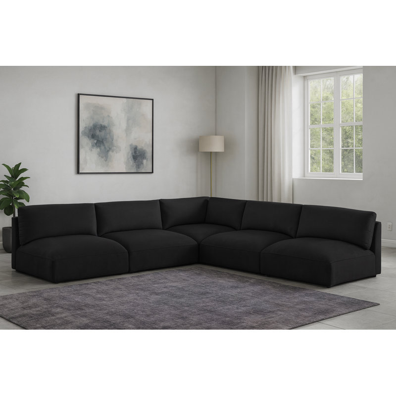 Canapé modulaire réversible de large de 114 po Kiree, Tissu de polyester noir
