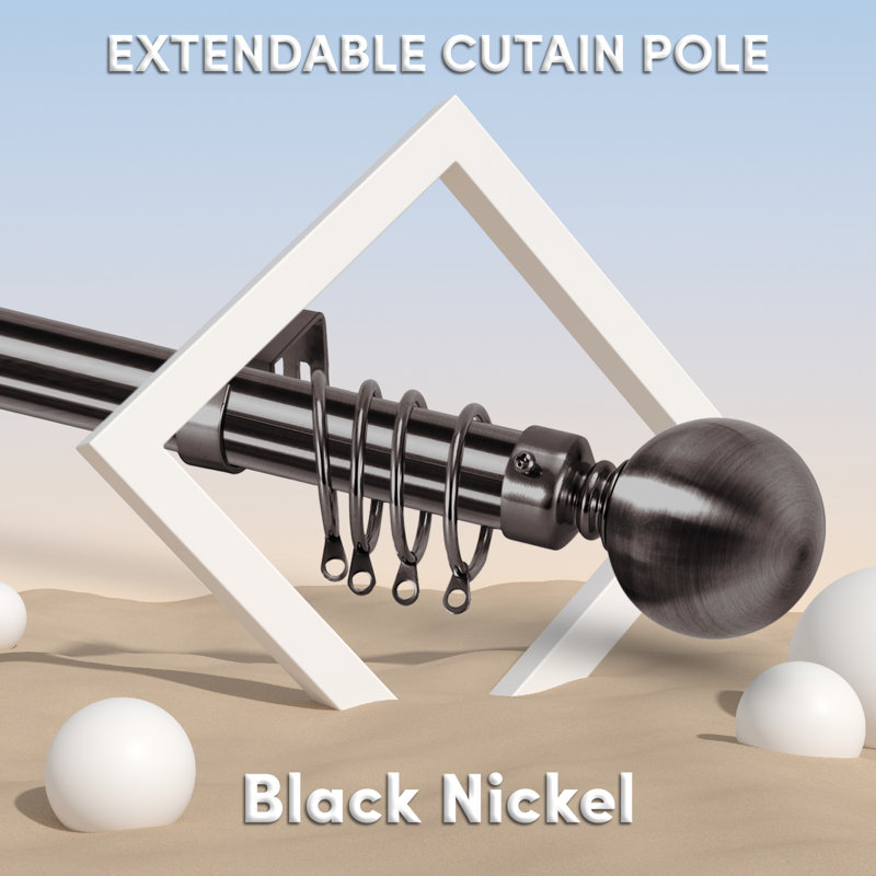 Almera Adjustable Curtain Pole/Rod Long-lasting Set for living room, bedroom, kitchen, Black Nickel, 160cm - 300cm