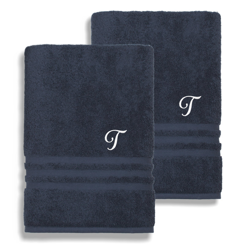 Ensemble de serviettes de bain 1 pièce en coton turc Denzi, T, Bleu marine