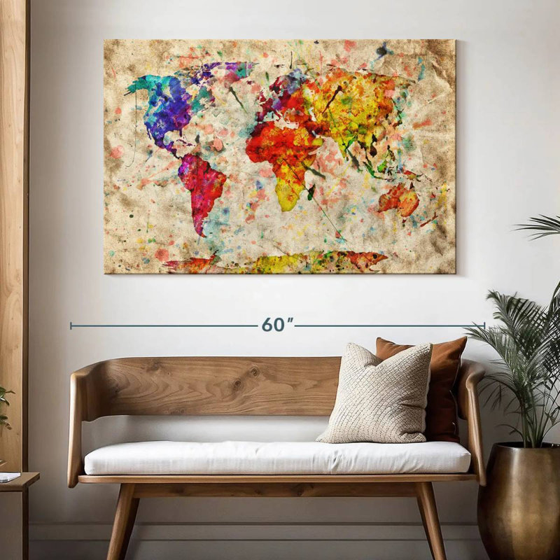 Aliaz Retro Expression World Map, 34" H x 51" W