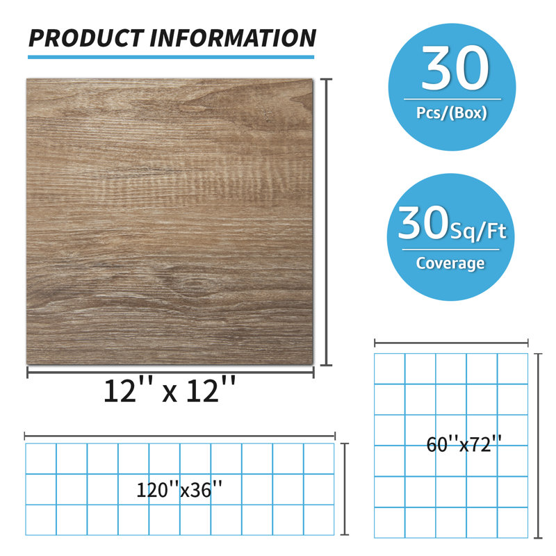 12'' X 12'' x 0.05" Peel and Stick Vinyl Tile Flooring, Light Brown