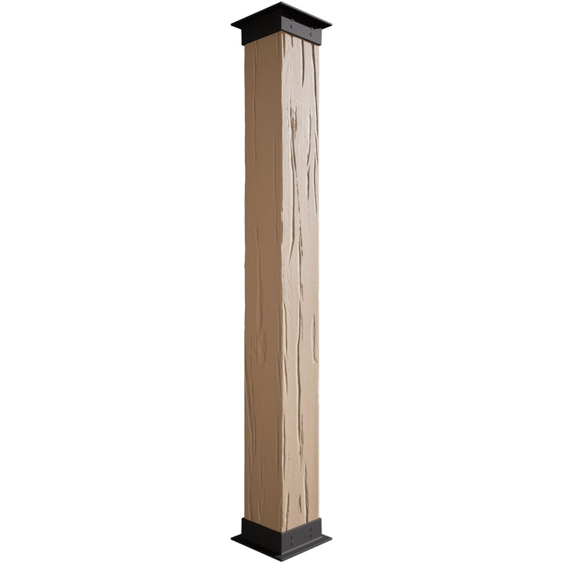 Enveloppe de colonne carrée Timberthane, H 72 po x l 8 po x P 8 po, Base et base en faux fer, Bois de rivière