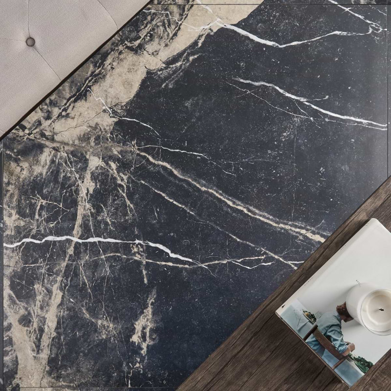 Autograph 48x48 Satin Marble Look Porcelain Tile, Noir Sabbia