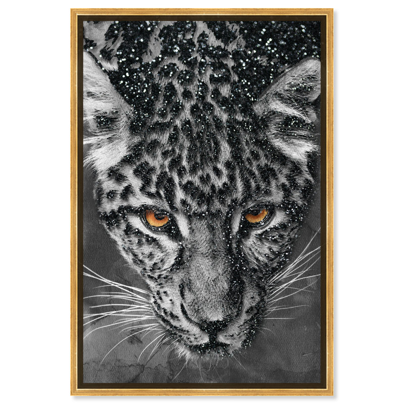 «Animals Leopard Spots Glitter Feline», impression sur toile, H 15 po x l 10 po, Toile encadrée d'or