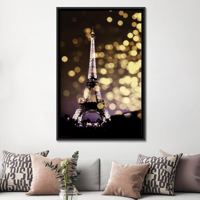 « icon-paris », impression sur toile, H 26 po x l 18 po x P 1,5 po, Toile avec cadre noir, Pas de tapis