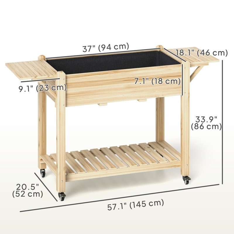 Raised Flower Bed, Wood Raised Planter, Natural, Natural Wood