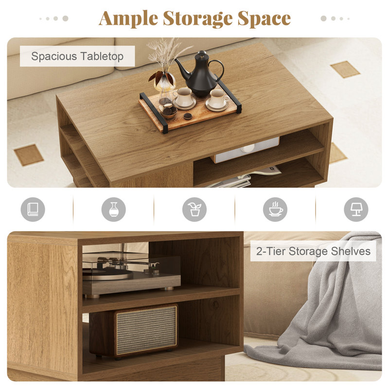 Coffee Table with Storage, Natural Wood
