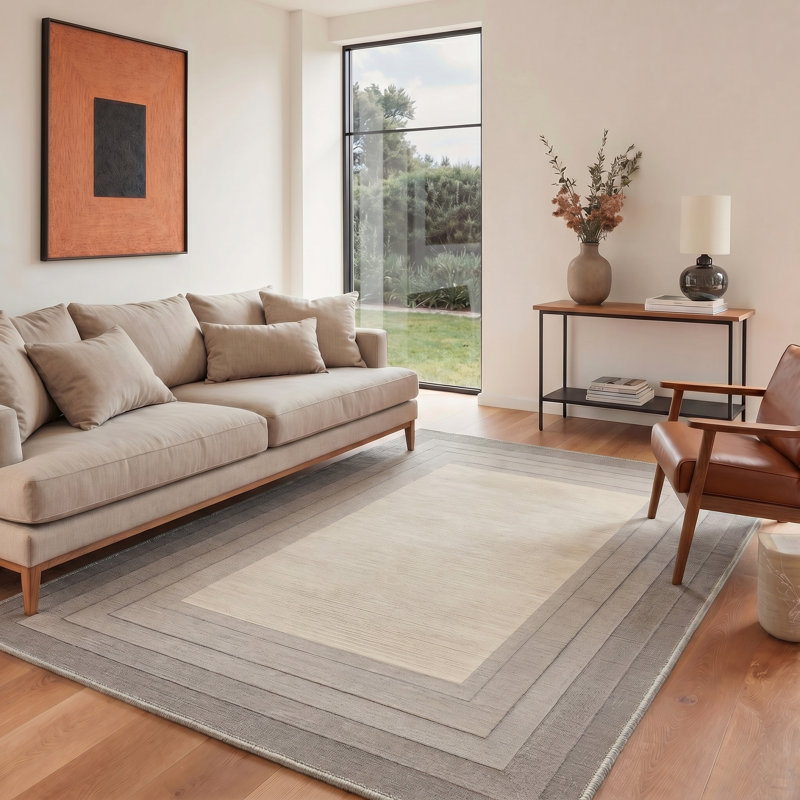 Novus Modern Machine Washable Grey / Beige Indoor Area Rug with Non-Slip Backing, Rectangle 6' x 9'