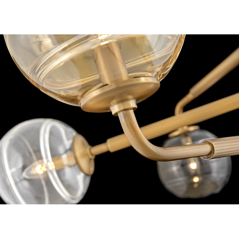 Lustre à un niveau réglable à six lumières avec globes multicolores Oberon