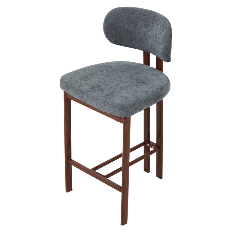 Upholstered Bar Stool with Iron Frame, Grey / Brown