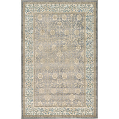 Tapis gris à motif floral Moua