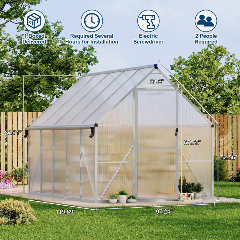Outdoor Walk-In Sunroom Greenhouse, Heavy-Duty Reinforced Aluminum Frame with Ventilation Window and Door, Easy Setup Large Garden Shelter for Patio & Backyard (Sliver)