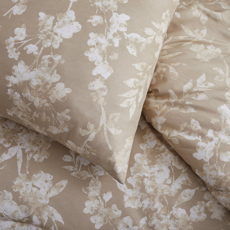 Wonderful Botanical Floral 7 Piece Comforter Set, Light Khaki, King