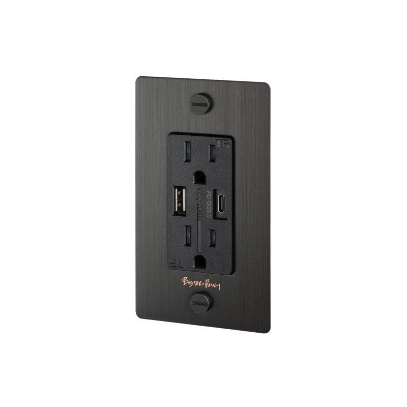1G Combination Duplex Outlet And USB-A + C Charger / With Logo , Bronze