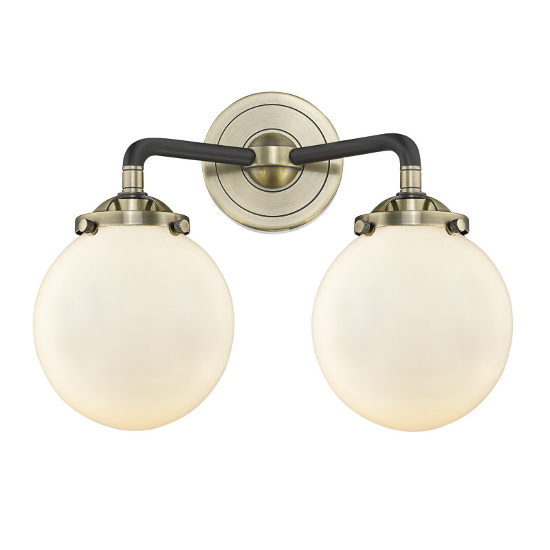 Éclairage de salle de bain à intensité variable 2 lumières Zarmayr, Blanc brillant, Laiton antique noir