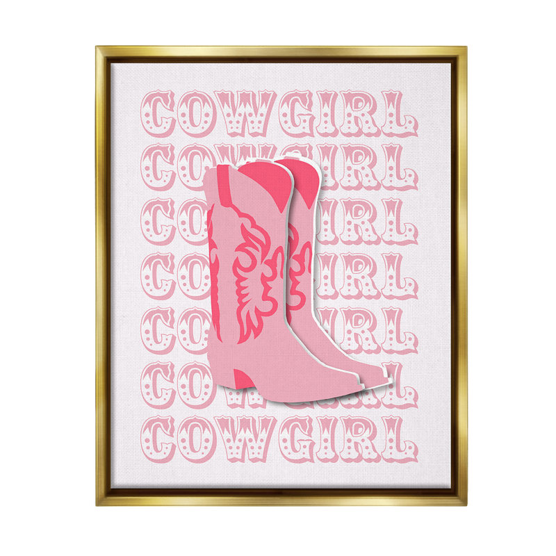 «Pastel Cowgirl bottes Floater Frame» par Corrine Rose Design sur, Cadre flottant métallique doré, H 31 po x l 25 po