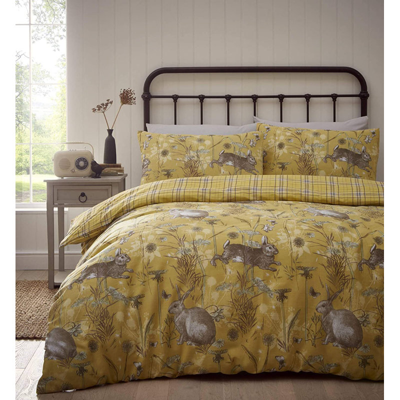 Bargo 56 TC Reversible Duvet Cover Set, Super King Duvet Cover + 2 Standard Pillowcases, Mustard