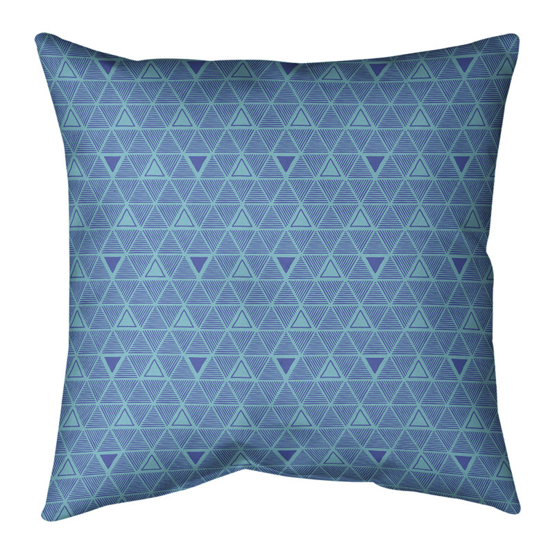 Coussin décoratif intérieur / extérieur dessiné à la main Triangles, 20 po x 20 po, Bleu sarcelle/bleu, Polyester filé