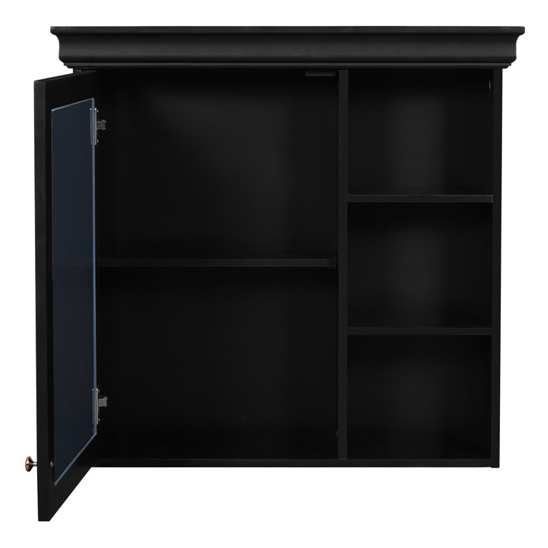 Armoire de rangement murale de salle de bain noire de 30,26 po x 28,41 po, avec hauteur de tablette réglable et détails de quincaillerie exquise