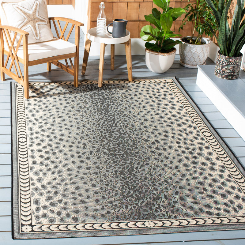 Grey and Black Animal Print Indoor/Outdoor Rug