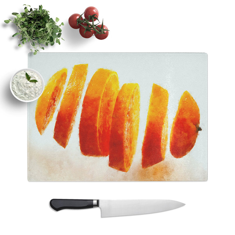 Tempered Glass Floating Sliced Orange Chopping Board, 28.5 cm x 39 cm
