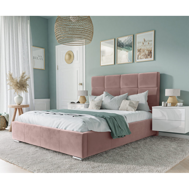 Bed Lemuel with Storage, 140cm x 200cm, Powder Pink
