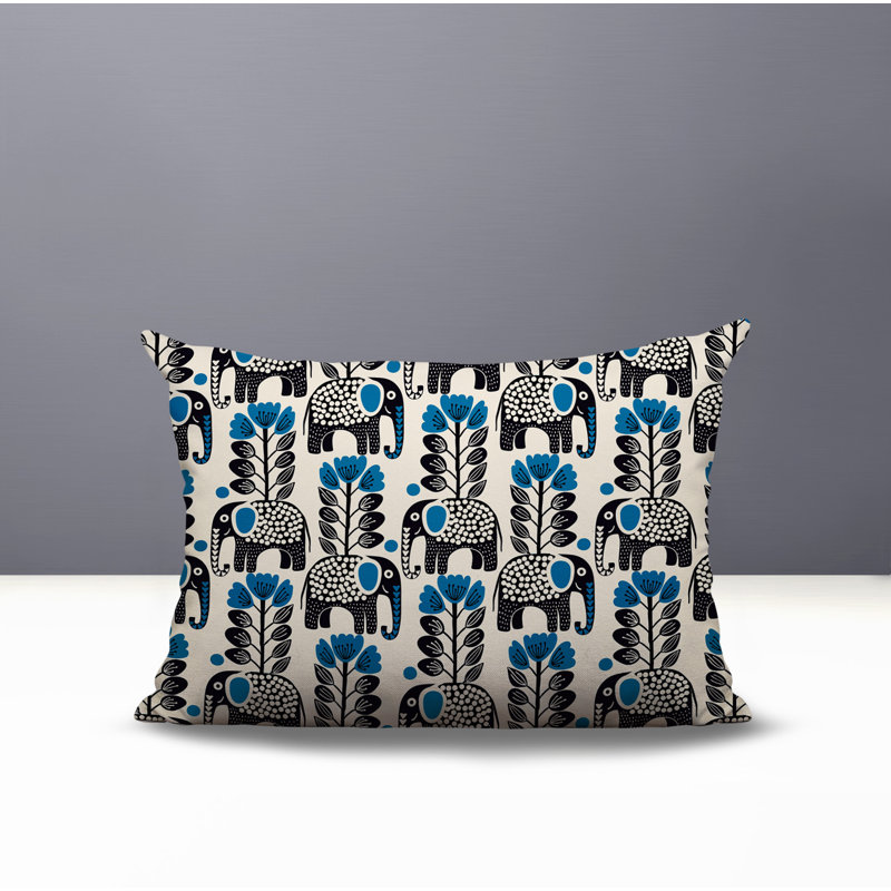 Coussin lombaire réversible intérieur / extérieur Vance Elephant, Rectangulaire H 14 po x l 20 po, Turquoise