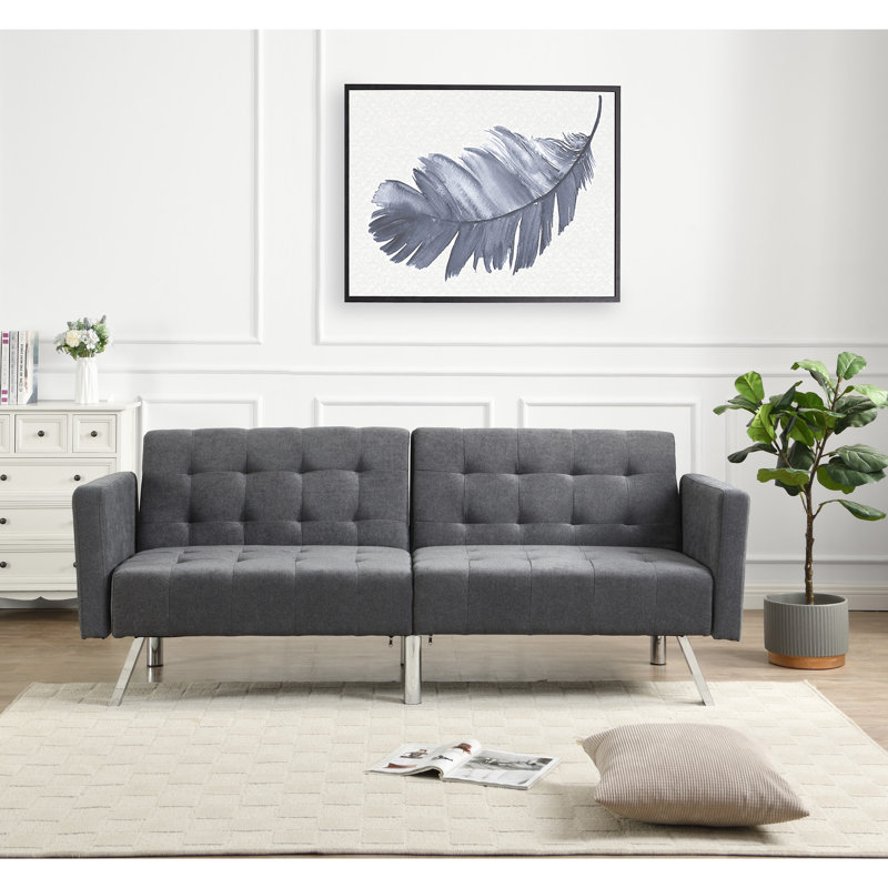 Canapé convertible en lin respirant gris foncé pour une atmosphère paisible décor polyvalent, Gris foncé