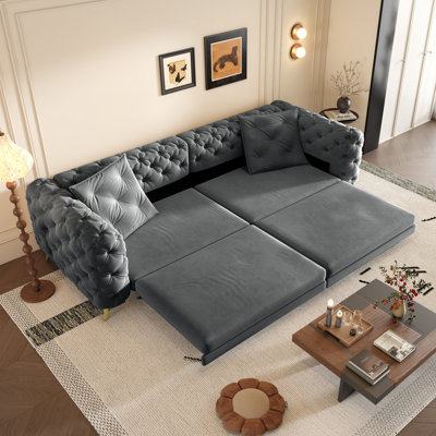 Canapé-lit convertible 3 en 1 avec siège profond, conception capitonnée et repose-pieds mobile pour une utilisation polyvalente dans les appartements, les bureaux et les chambres