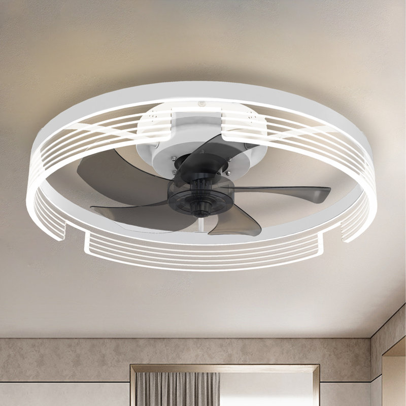 Bonin 20'' Indoor flush mount ceiling fan with light, indoor remote control ceiling fans with lights, White, 14.96"