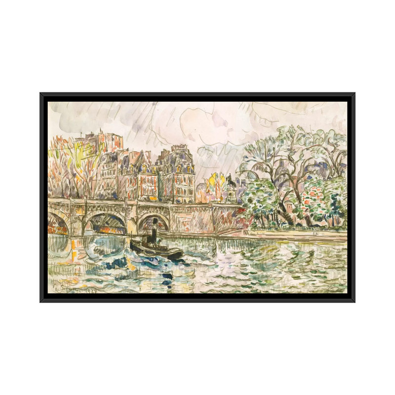 «Paris le Place Dauphine», impression sur toile, H 18 po x l 26 po x P 1,5 po, Toile avec cadre noir, Pas de tapis