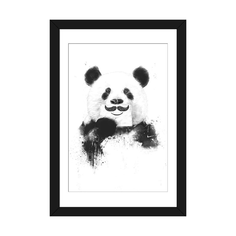 «Funny Panda», impression sur toile tendue, Papier d'art encadré noir, Blanc, H 24 po x l 16 po x P 1 po