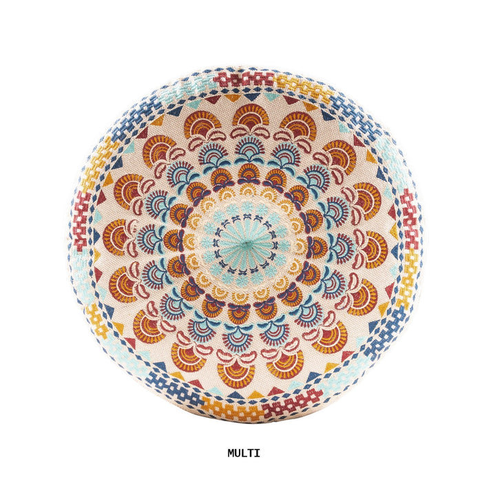 Coussin brodé rond en coton, Orange abstrait, H 18 po x l 18 po