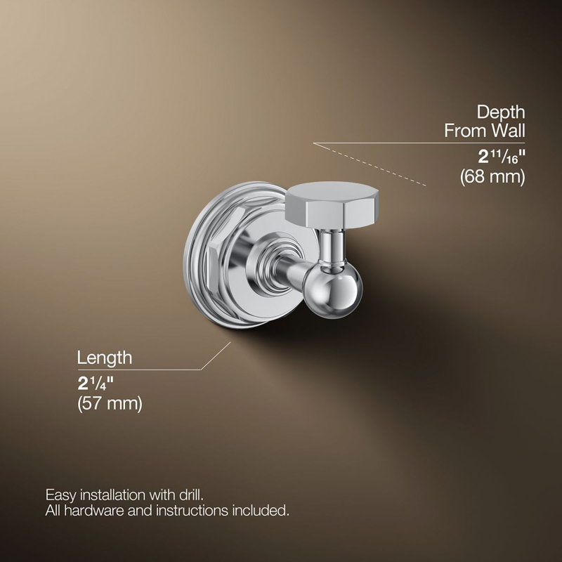 Pinstripe® Wall Mounted Robe Hook, Polished Chrome