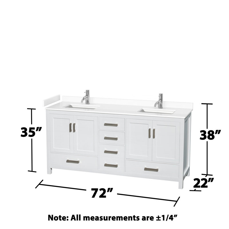 Ensemble de meuble-lavabo double 72 po Sheffield, Marbre de culture blanc, Blanc