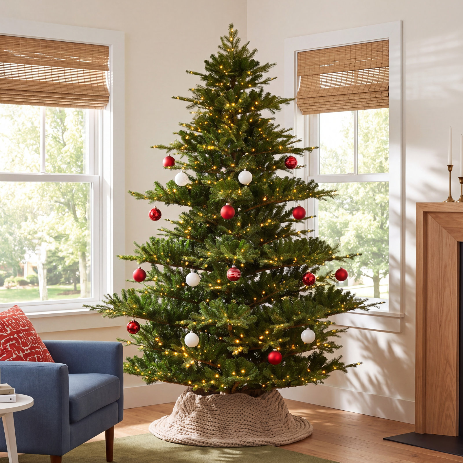 Flocked Pre-Lit Pine Christmas Tree, 9 ft