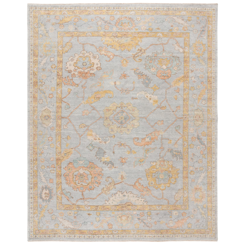 Light Blue Hand-Knotted Wool and Viscose Rug, 10' x 14'