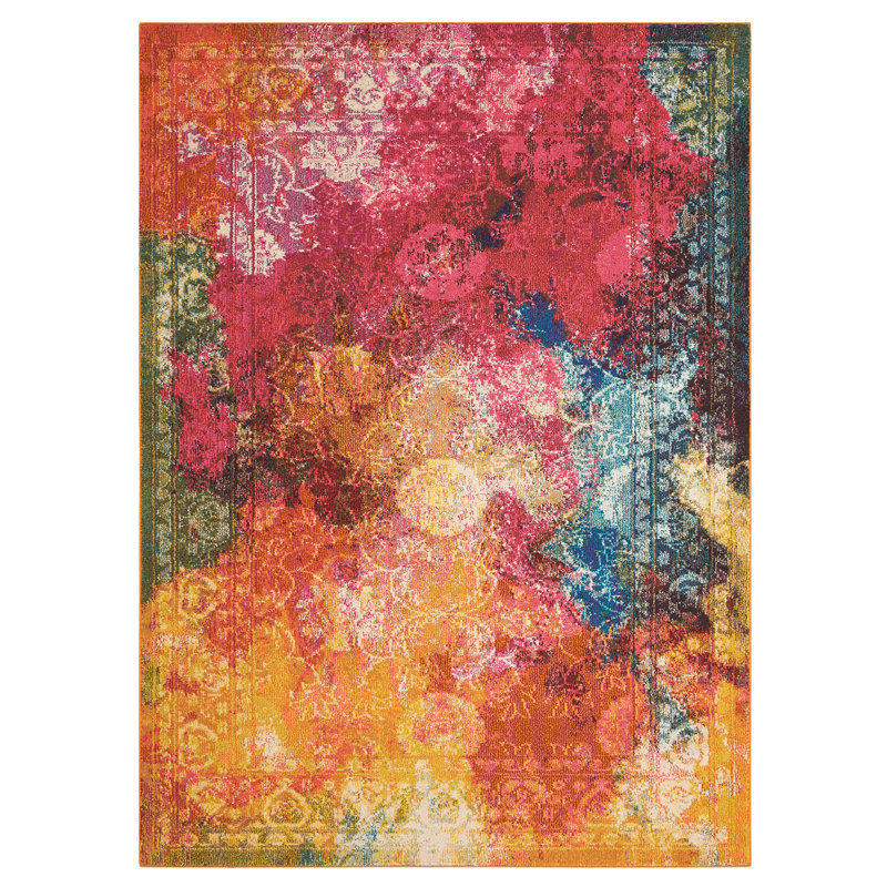 Velva Abstract Orange/Pink/Blue Area Rug, Rectangle 5'3" x 7'3"